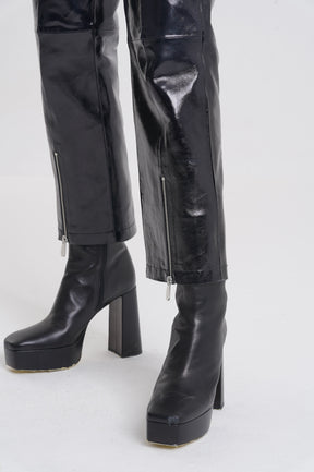Felicia - Foiled Metallic Leather Pants - Black