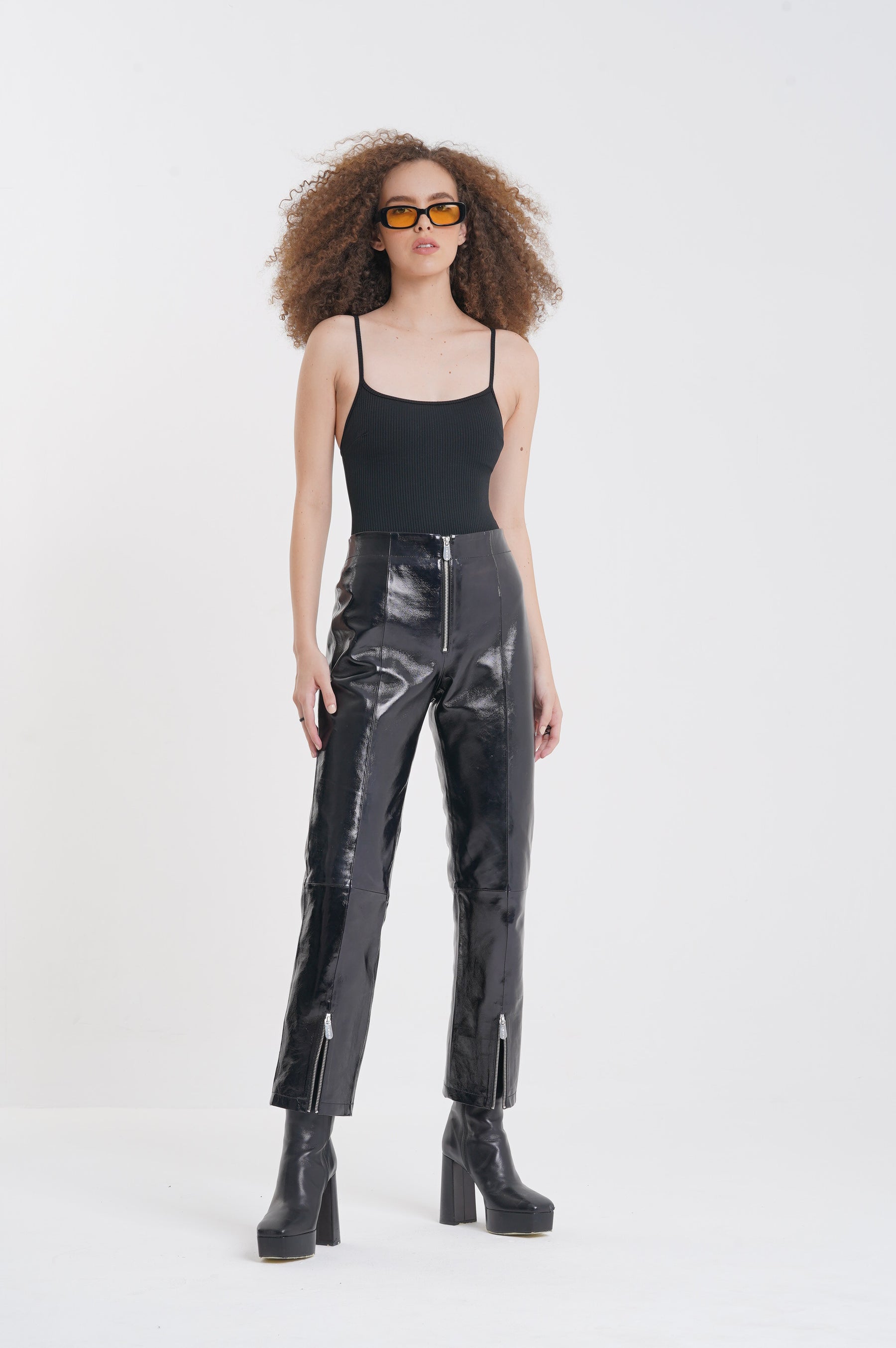 Felicia - Foiled Metallic Leather Pants - Black