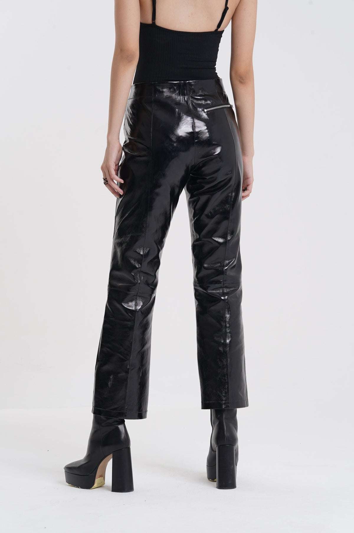 Felicia - Foiled Metallic Leather Pants - Black