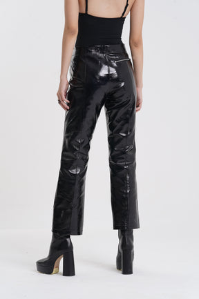 Felicia - Foiled Metallic Leather Pants - Black