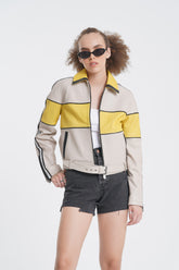 Ivana - Leather Jacket - Mango Yellow & Off White