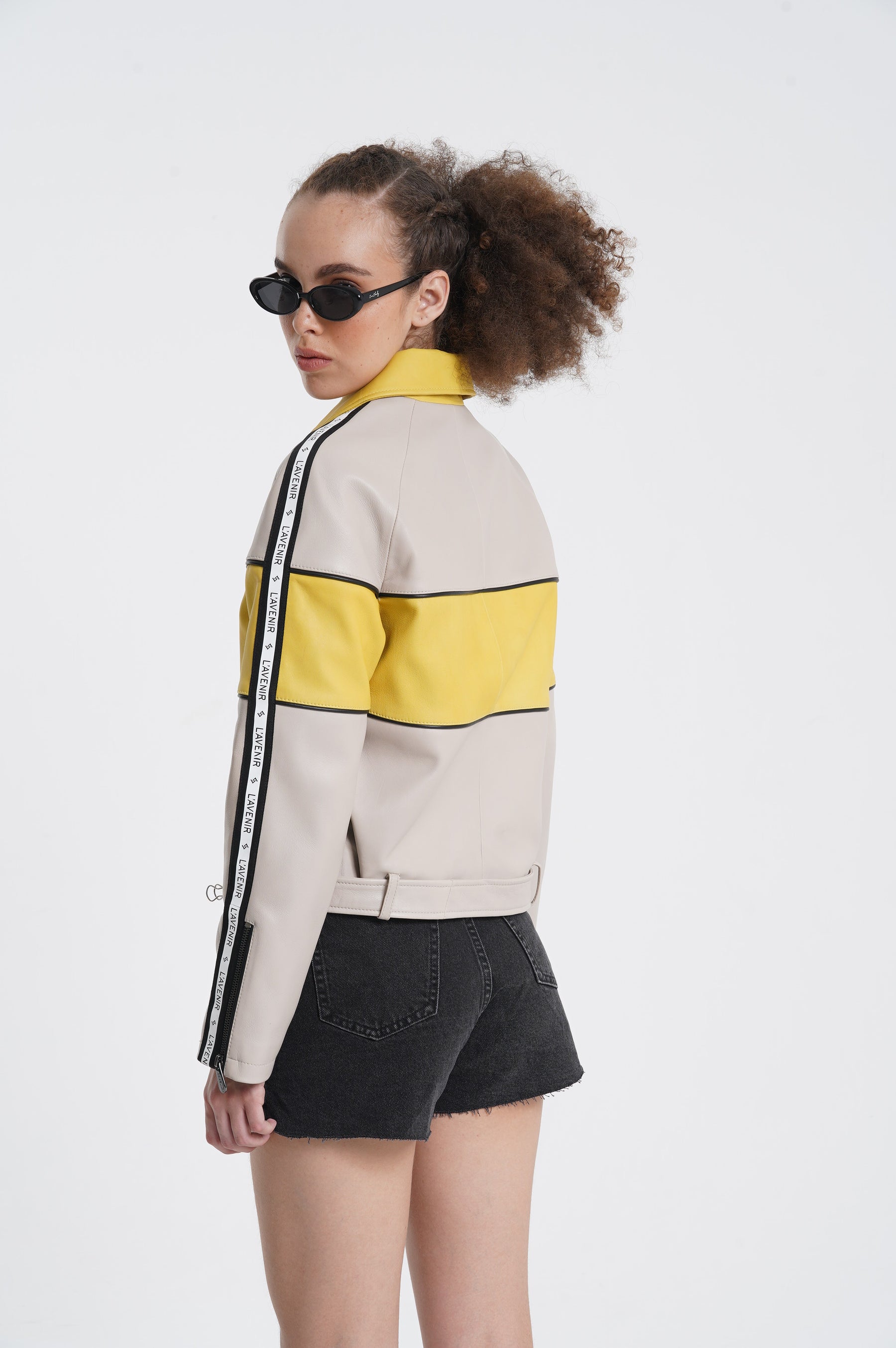 Ivana - Leather Jacket - Mango Yellow & Off White