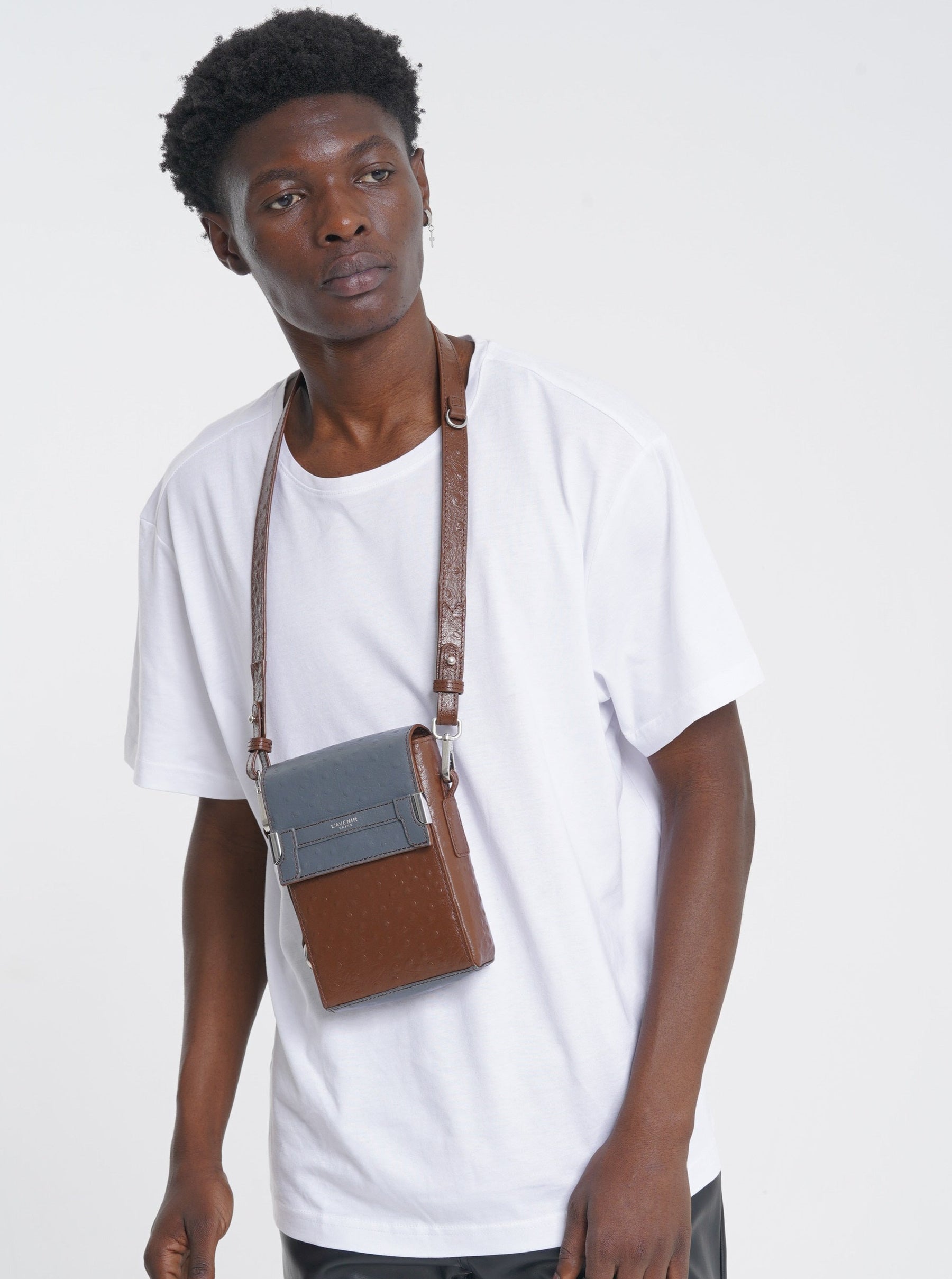 THE OVIS UNISEX CROSSBODY BAG - Grey & Brown