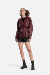 Helga - Leather Wrap Shirt - Wine