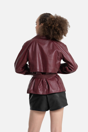 Helga - Leather Wrap Shirt - Wine