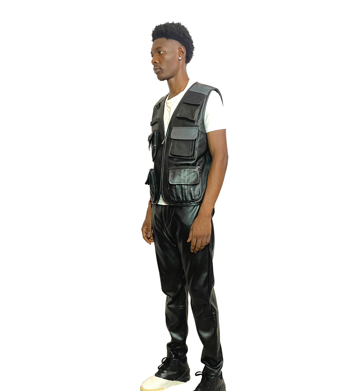 Palm - Leather Utility Gilet - Black & Grey