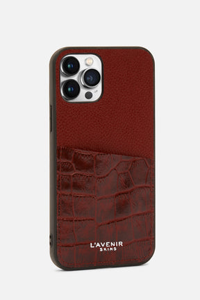 Iphone Case - Card Pocket - Red Potting Soil Grainy & Croco Print