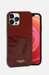 Iphone Case - Card Pocket - Red Potting Soil Grainy & Croco Print