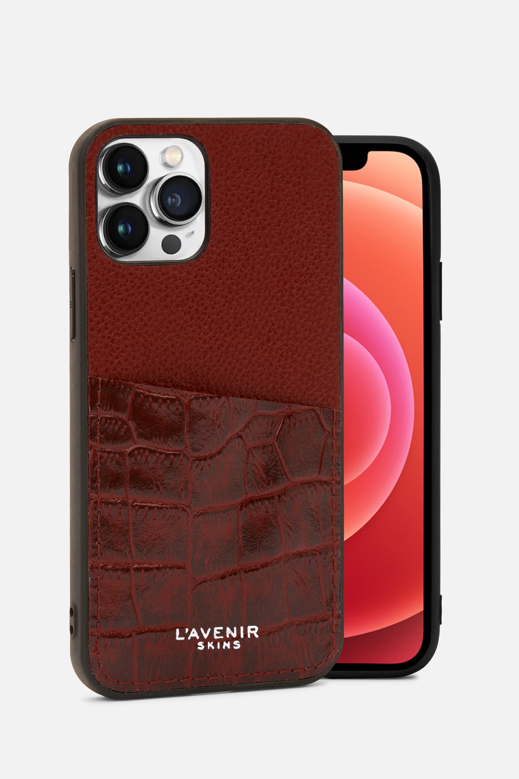 Iphone Case - Card Pocket - Red Potting Soil Grainy & Croco Print