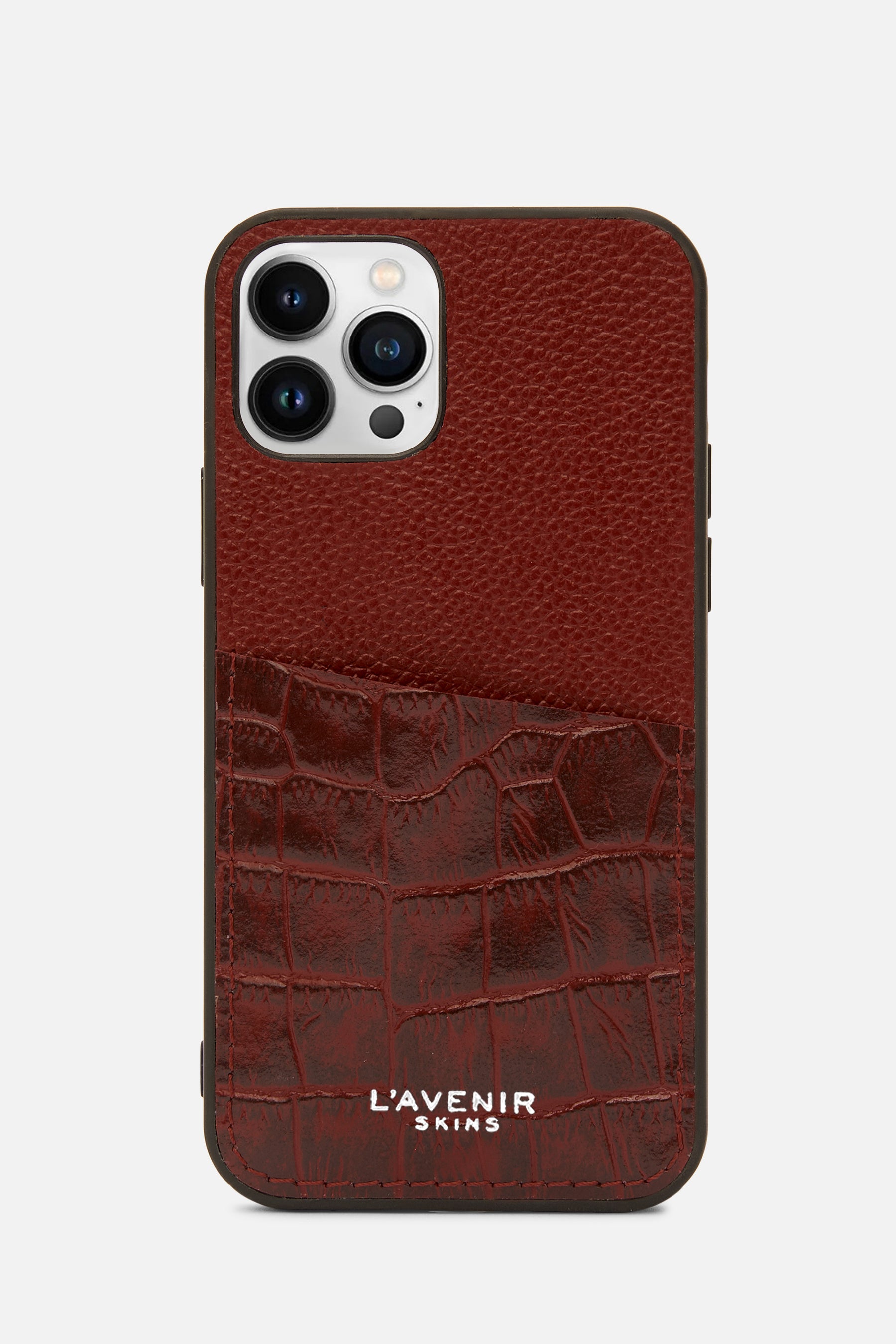 Iphone Case - Card Pocket - Red Potting Soil Grainy & Croco Print
