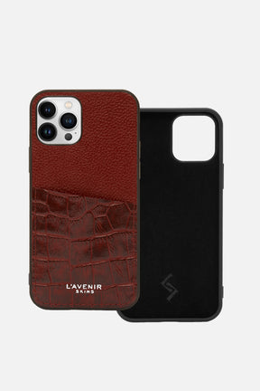 Iphone Case - Card Pocket - Red Potting Soil Grainy & Croco Print