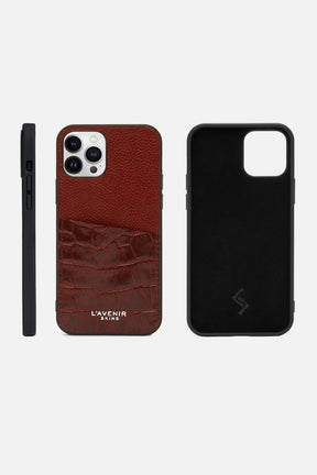 Iphone Case - Card Pocket - Red Potting Soil Grainy & Croco Print