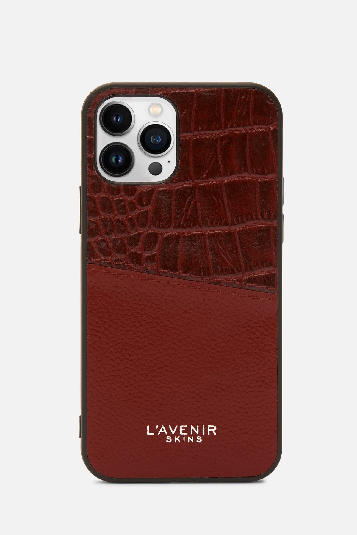 Iphone Case - Dual Tone Stitched - Red & Potting Soil Croco