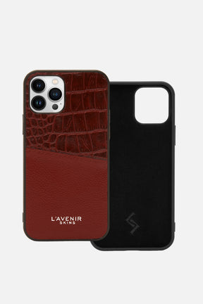 iPhone Case - Dual Tone Stitched - Red & Potting Soil Croco