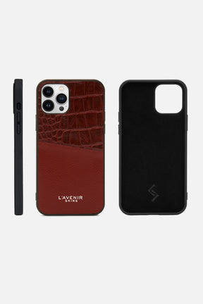 iPhone Case - Dual Tone Stitched - Red & Potting Soil Croco