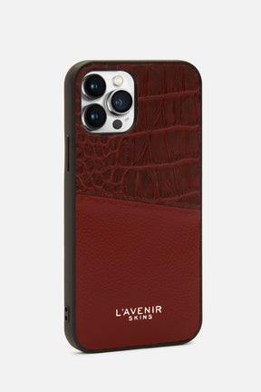 Iphone Case - Dual Tone Stitched - Red & Potting Soil Croco