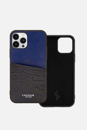 Iphone Case - Card Pocket - Boeing Blue & Navy Croco Print