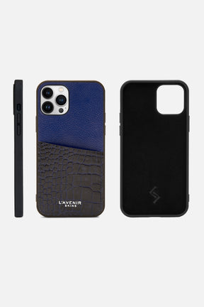 Iphone Case - Card Pocket - Boeing Blue & Navy Croco Print
