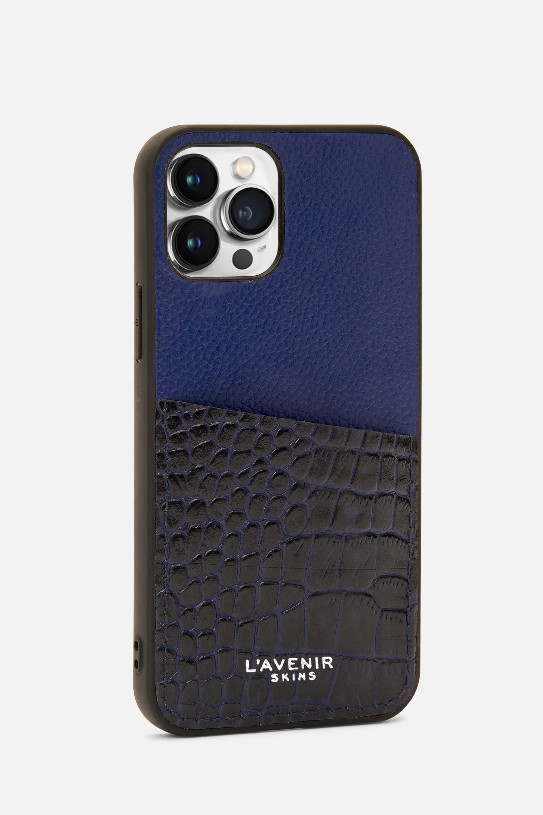 Iphone Case - Card Pocket - Boeing Blue & Navy Croco Print