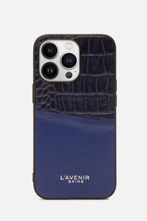 Iphone Case - Dual Tone Stitched - Blue & Navy Croco