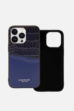 iPhone Case - Dual Tone Stitched - Blue & Navy Croco