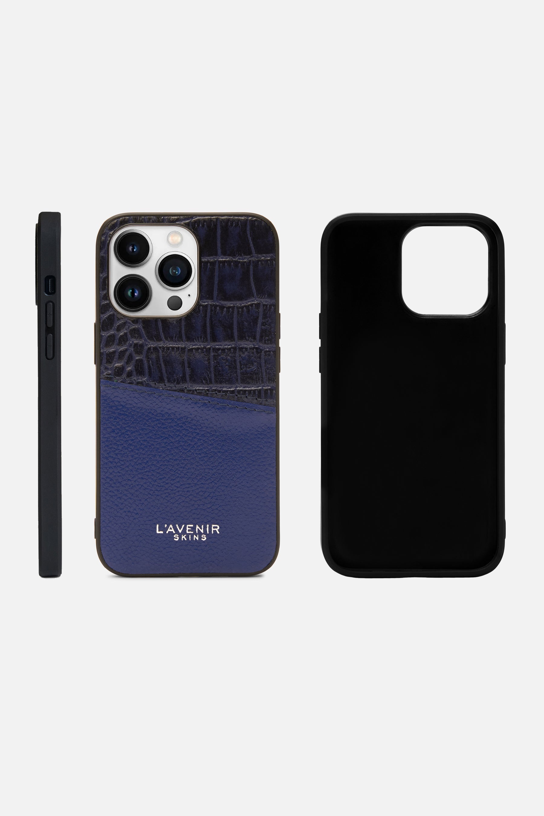 Iphone Case - Dual Tone Stitched - Blue & Navy Croco