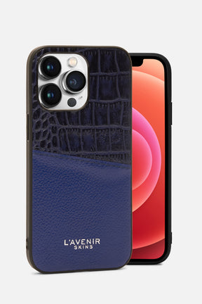 Iphone Case - Dual Tone Stitched - Blue & Navy Croco