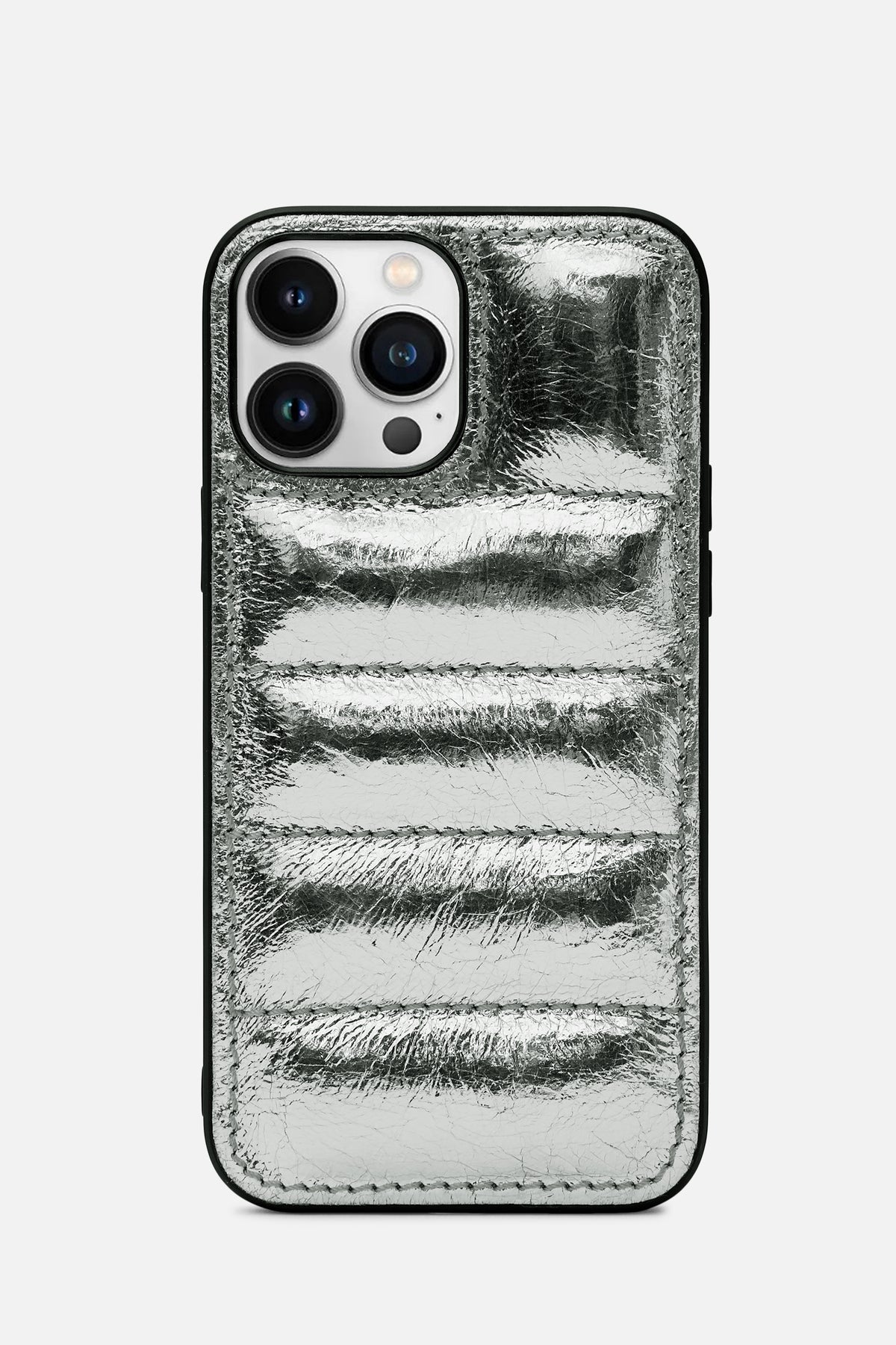 Iphone Puffer Case - Quilted - Silver  Metallic