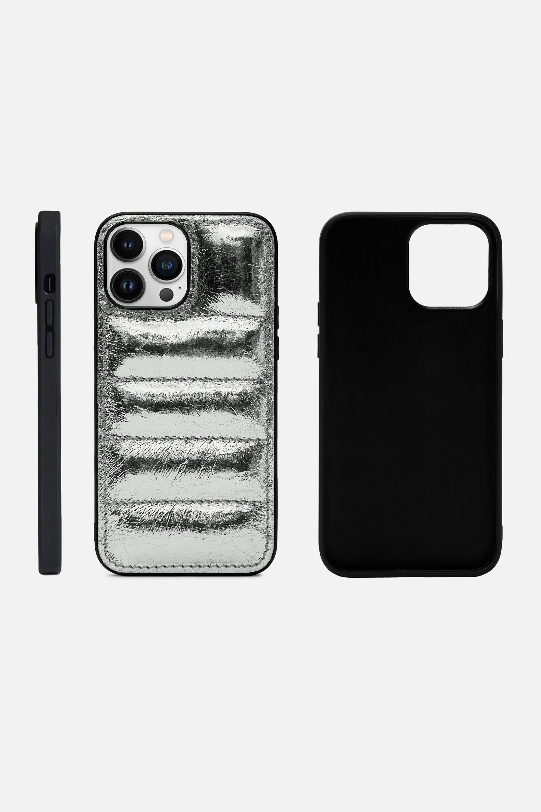 Iphone Puffer Case - Quilted - Silver  Metallic