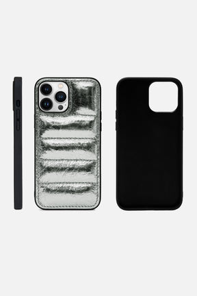 Iphone Puffer Case - Quilted - Silver  Metallic