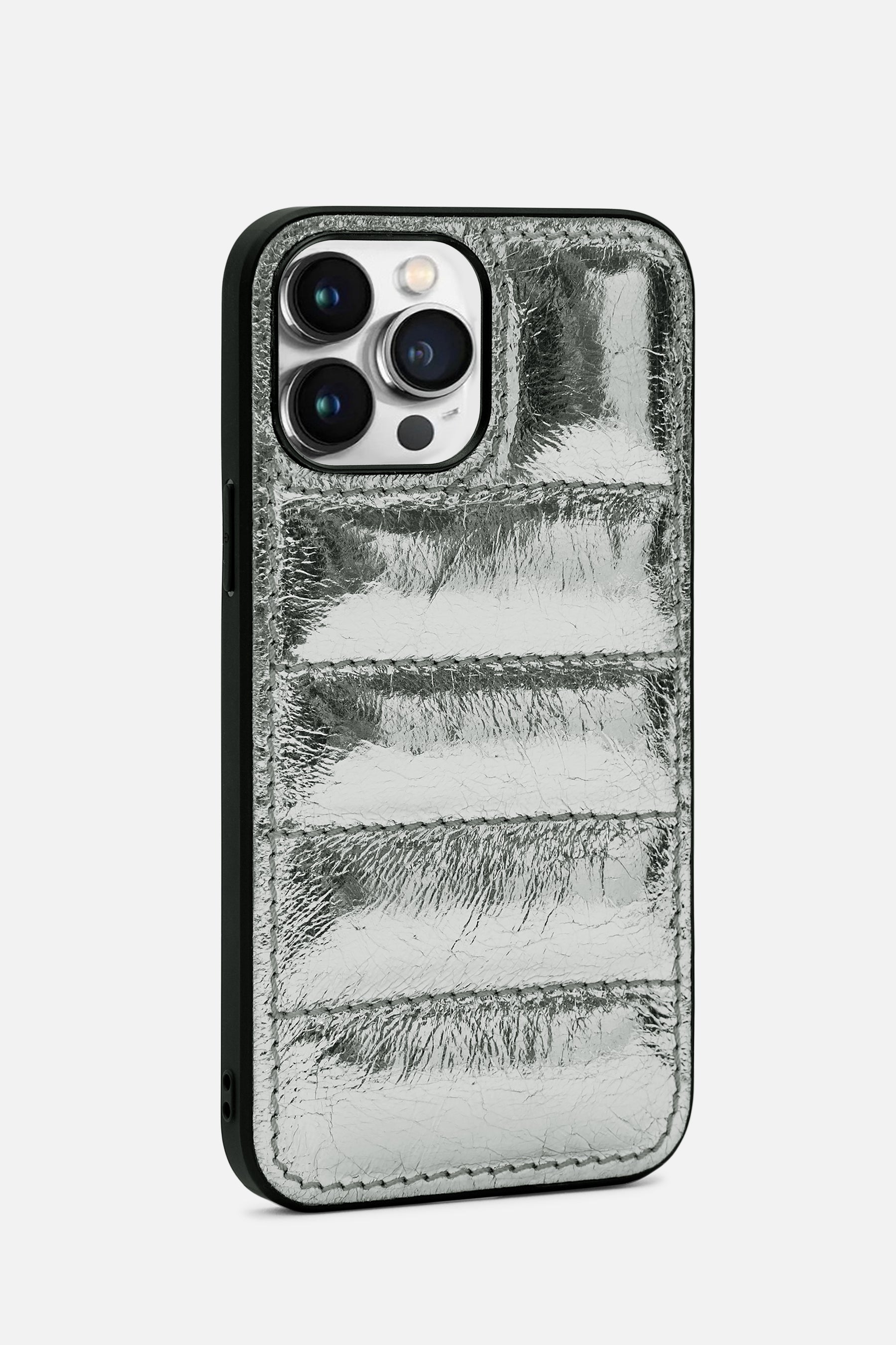 Iphone Puffer Case - Quilted - Silver  Metallic