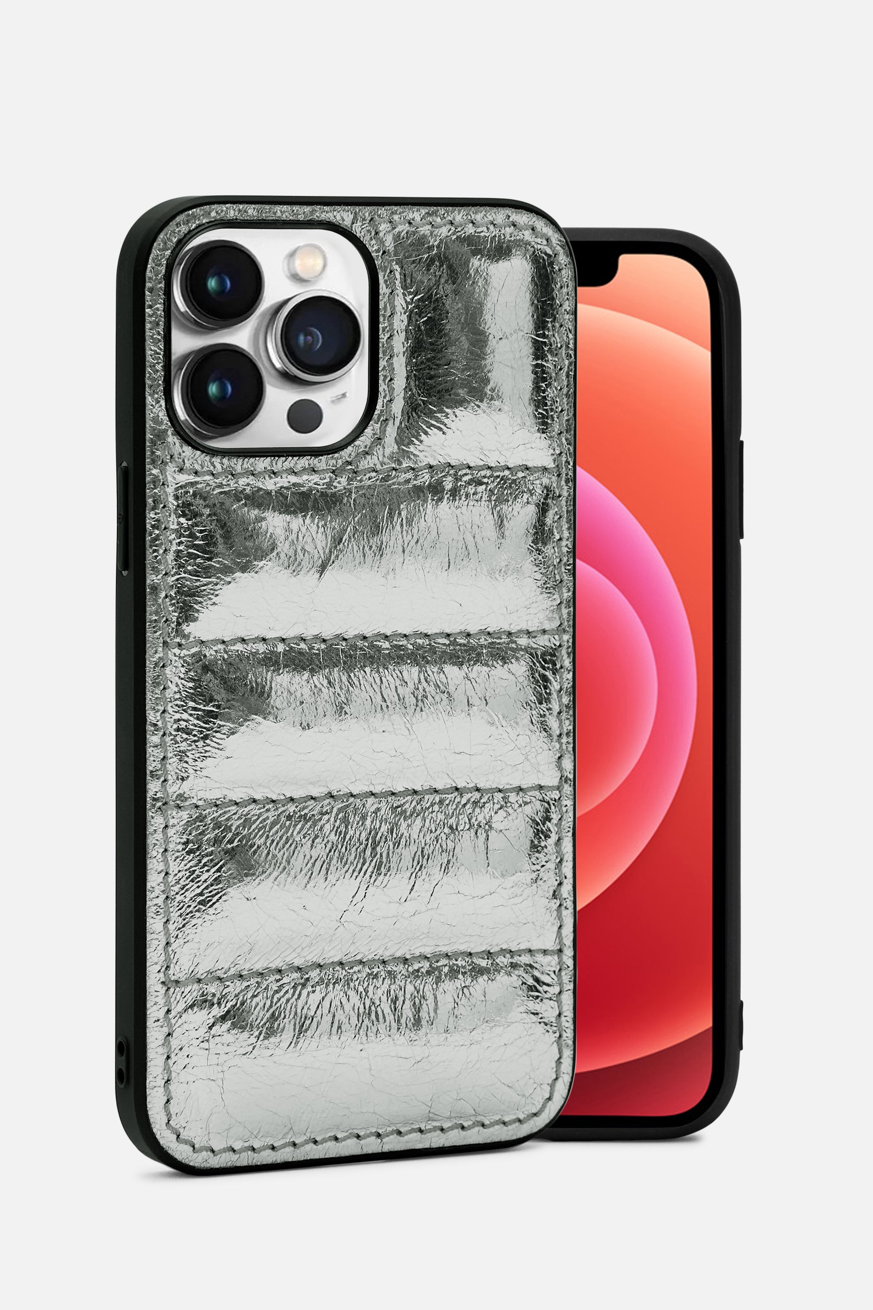 Iphone Puffer Case - Quilted - Silver  Metallic