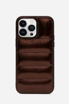 iPhone Puffer Case - Quilted - Hickory Brown Metallic