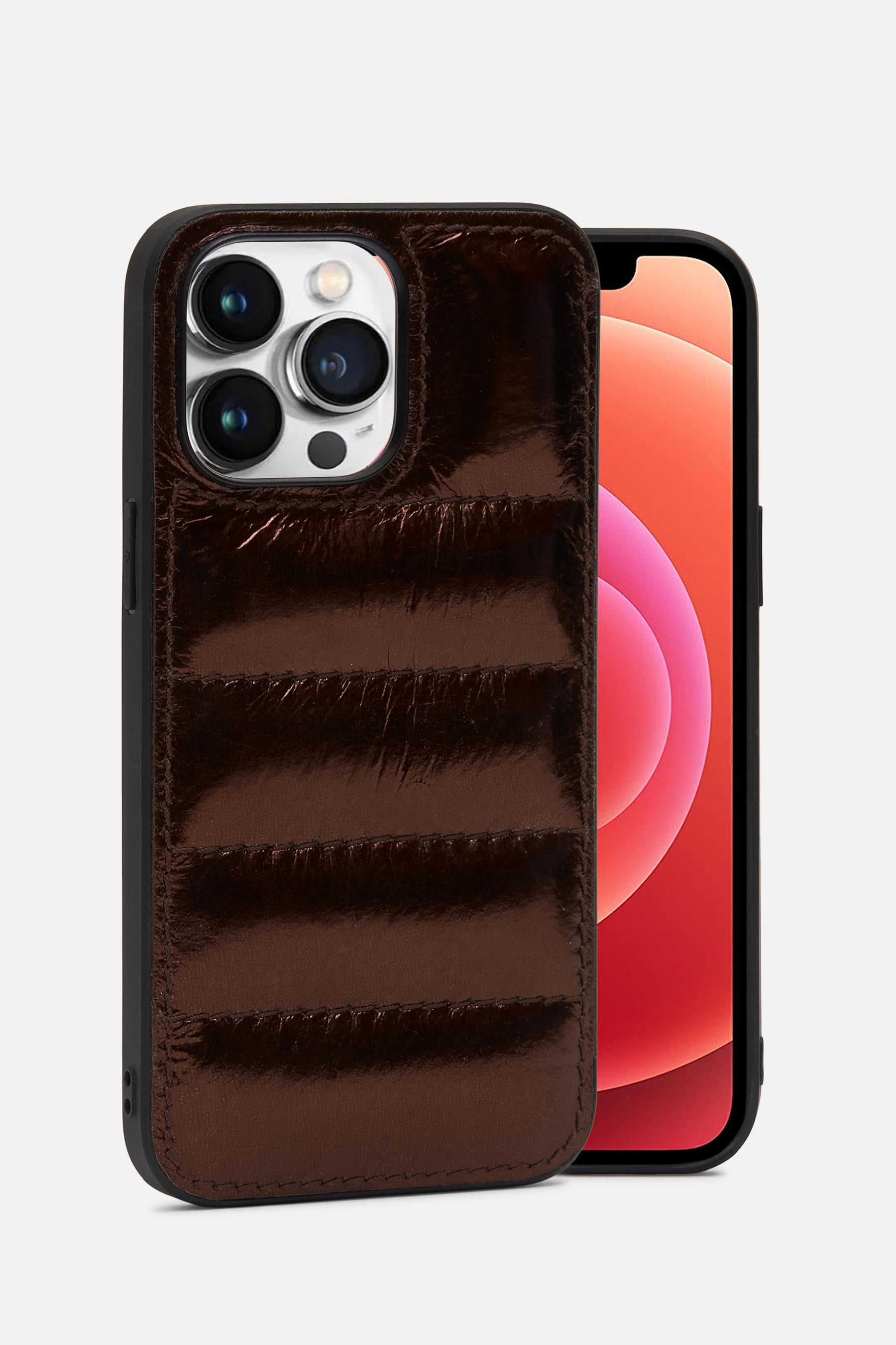 iPhone Puffer Case - Quilted - Hickory Brown Metallic