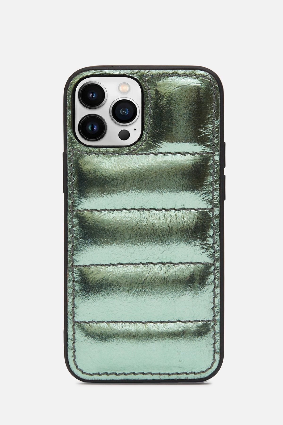 iPhone Puffer Case - Quilted - Mint Green Metallic