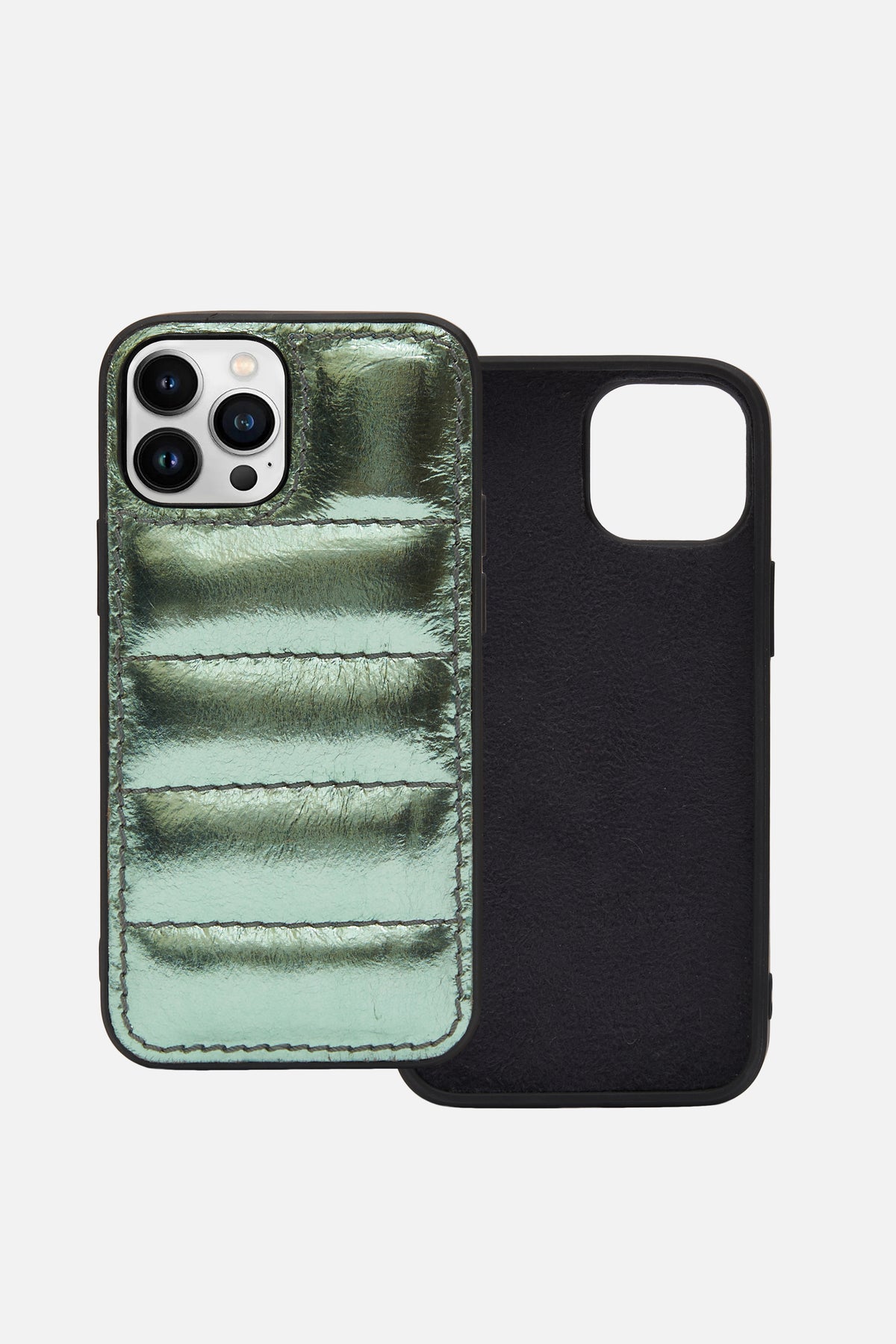 iPhone Puffer Case - Quilted - Mint Green Metallic