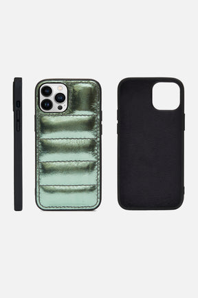 iPhone Puffer Case - Quilted - Mint Green Metallic