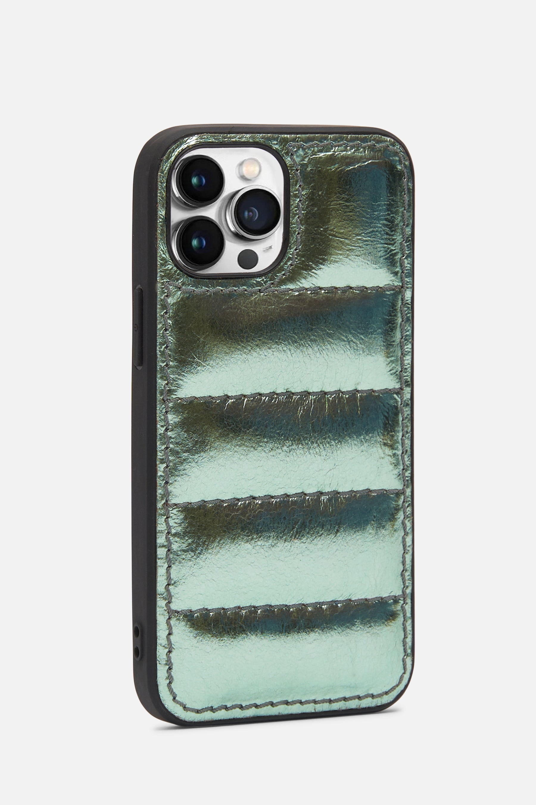 iPhone Puffer Case - Quilted - Mint Green Metallic