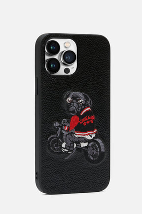 Iphone Case - Biker Pug Dog Version- Black