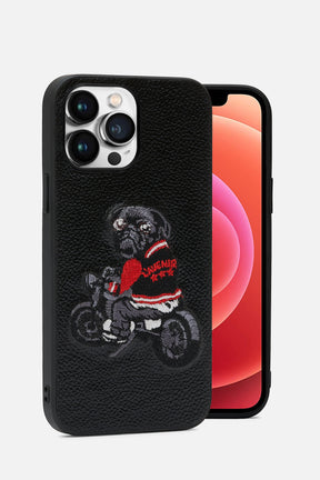 Iphone Case - Biker Pug Dog Version- Black