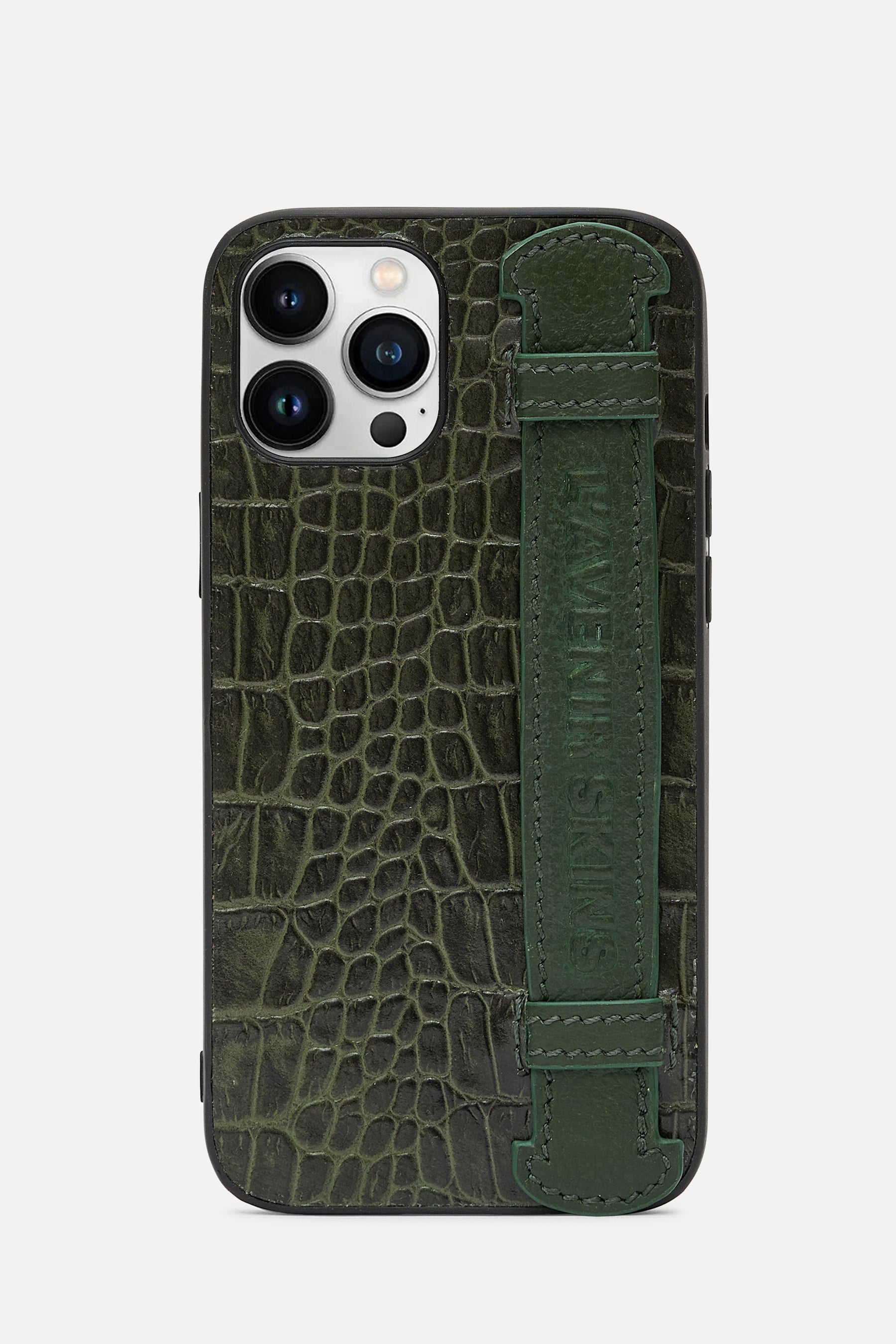 iPhone Case With Strap - Croco Deep Lichen Green