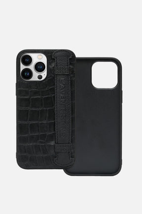 Iphone Case With Strap - Croco Black
