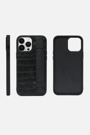 Iphone Case With Strap - Croco Black