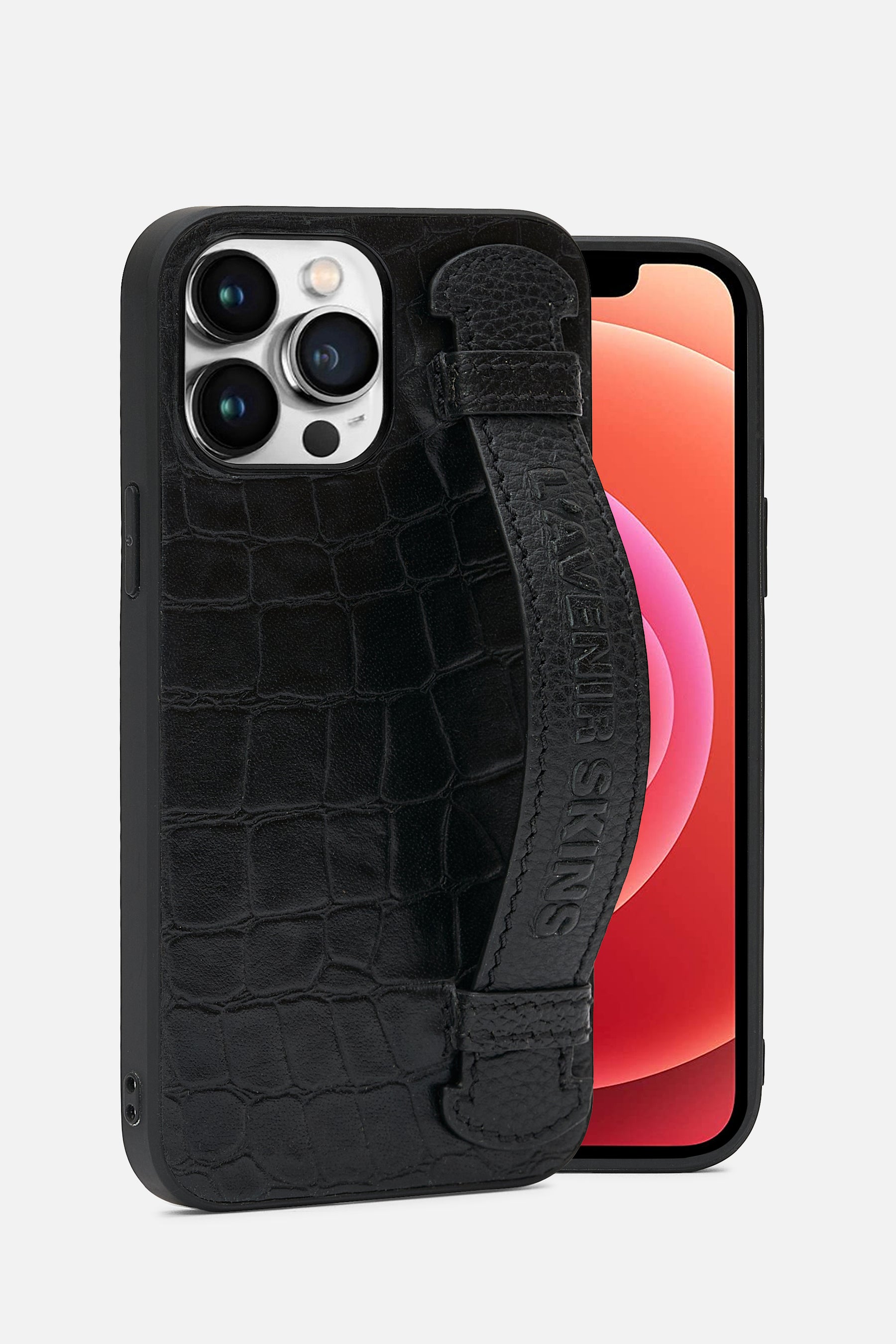 Iphone Case With Strap - Croco Black
