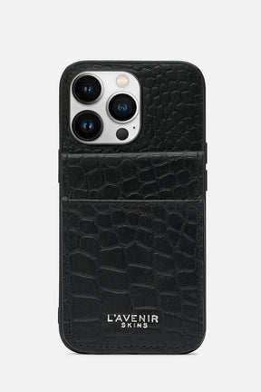 iPhone Wallet Case - Croco Black