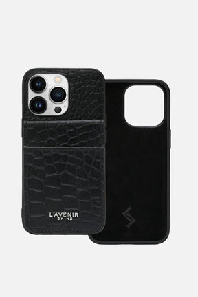 iPhone Wallet Case - Croco Black