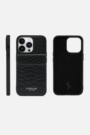 iPhone Wallet Case - Croco Black