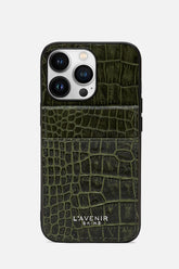 Iphone  Wallet Case - Croco Deep Lichen Green