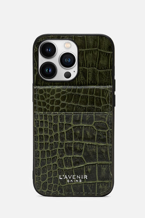 Iphone  Wallet Case - Croco Deep Lichen Green