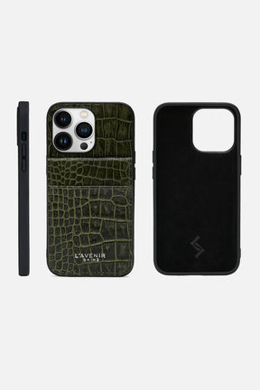 Iphone  Wallet Case - Croco Deep Lichen Green